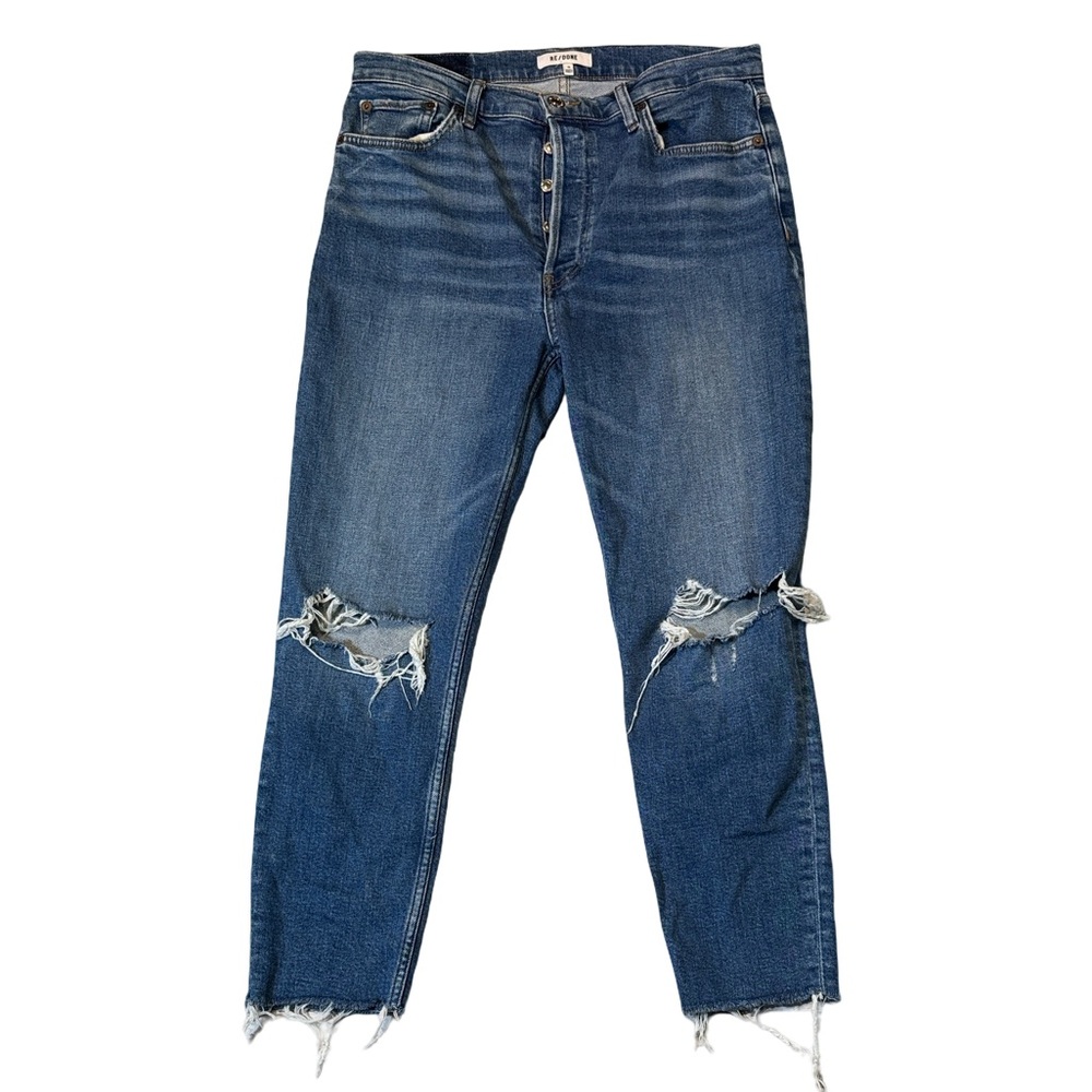 RE/DONE Womens 30 90s high rise ankle crop frayed distressed denim blue jeans